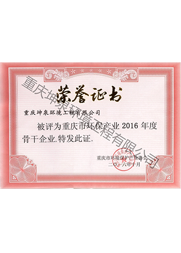 2016年度環(huán)保骨干企業(yè)證書